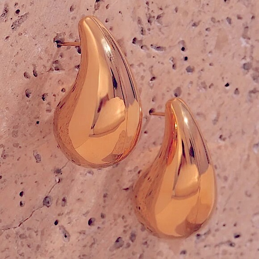 Teardrop Gold Chunky Water Drop Half Empty Earrings Women Lightweight Trendy